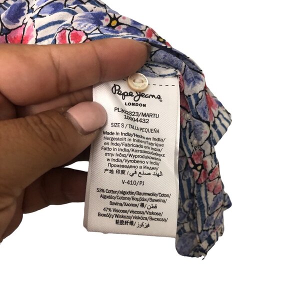 Pepe Jeans Womens Floral Bead Collar Sleeve Trim Button Shirt Size Small - Picture 5 of 7